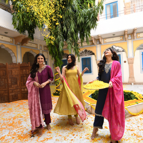 Bandhani Kurta Pant set, Luxury Prints, Savi Women