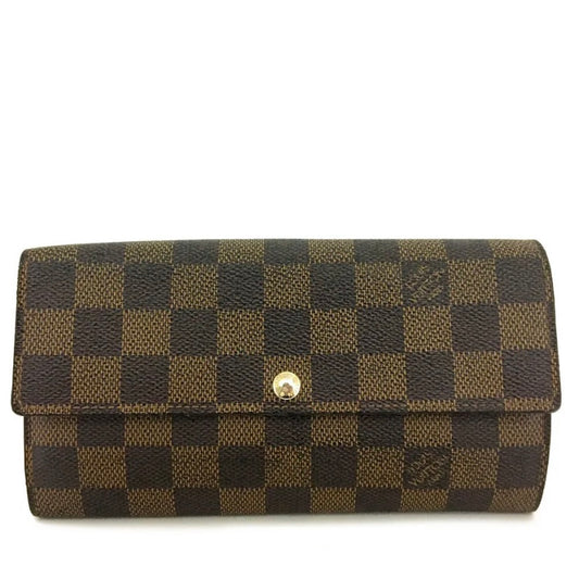 LOUIS VUITTON Damier Ebene Canvas Leather Trifold Long Wallet