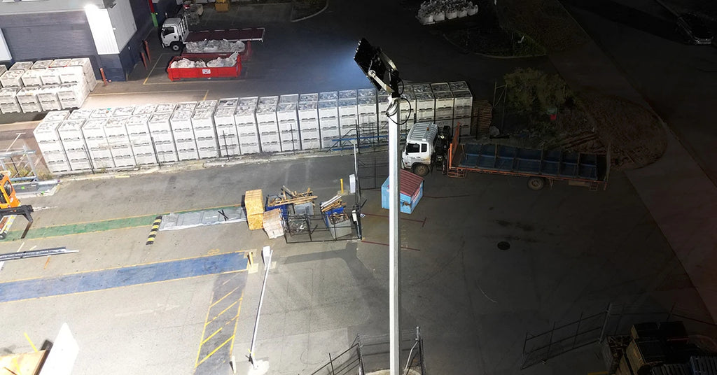 LED high mast light fitting above truck loading area