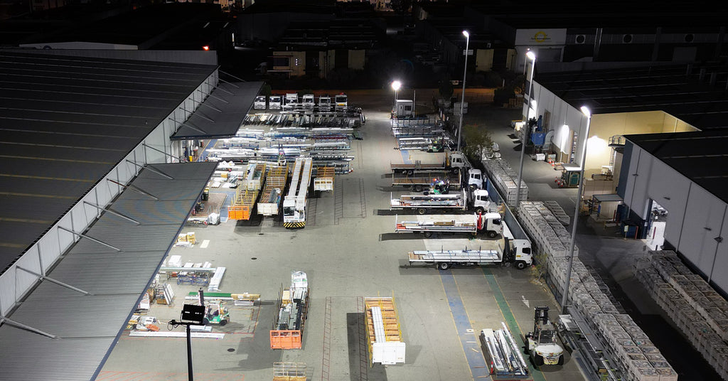 Industrial truck loading area with LED light fittings