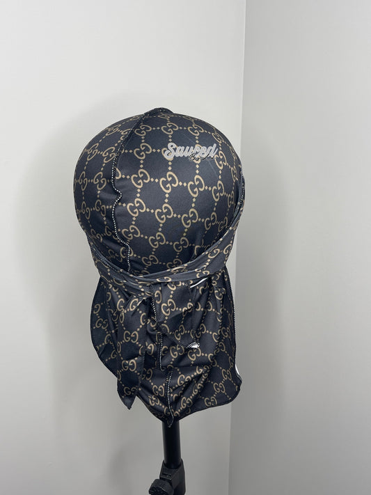 DESIGNER INSPIRED BROWN LV BONNET – THE RAG LADY