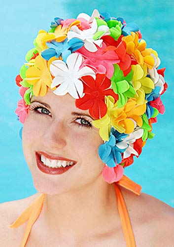 swim cap flowers retro