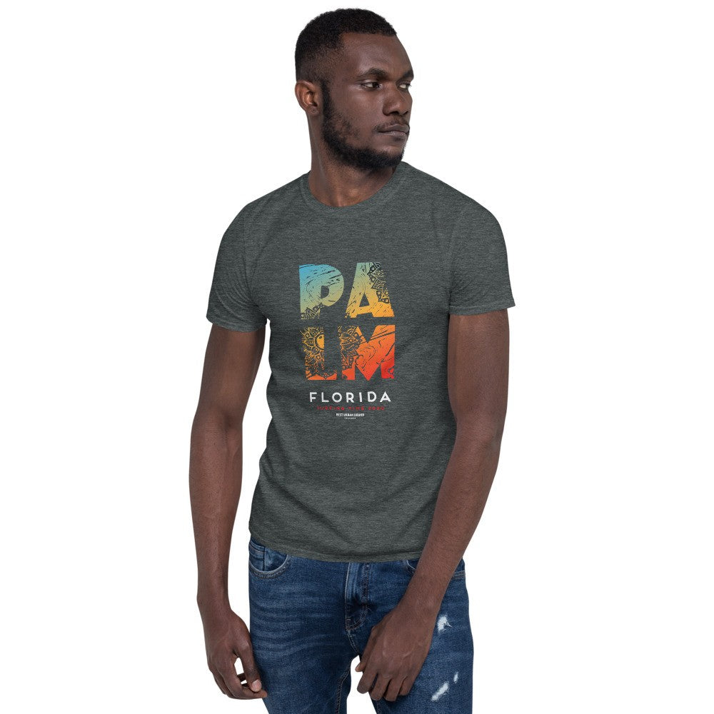 Unisex Cool Black Florida Palm T shirt Short-Sleeve - Dark Heather - Madsbay