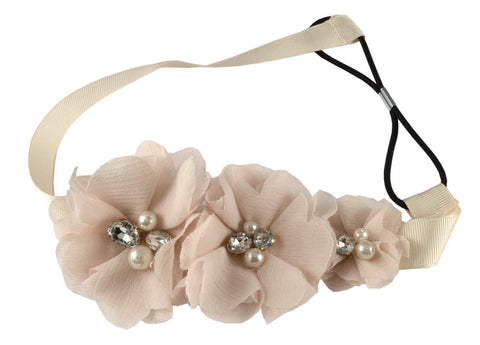 3 Flowers gem pearls Headband-Blush