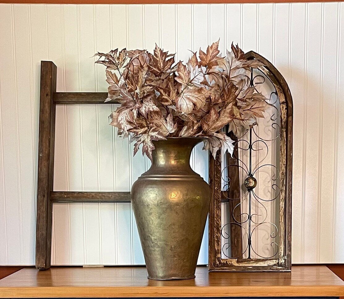 Vintage Large Brass Vase, Farmhouse Fall Decor Vase, Cottage Style Brass Vase, Vintage Fall Decor, Rustic Fall Decor, Large Rustic Vase
