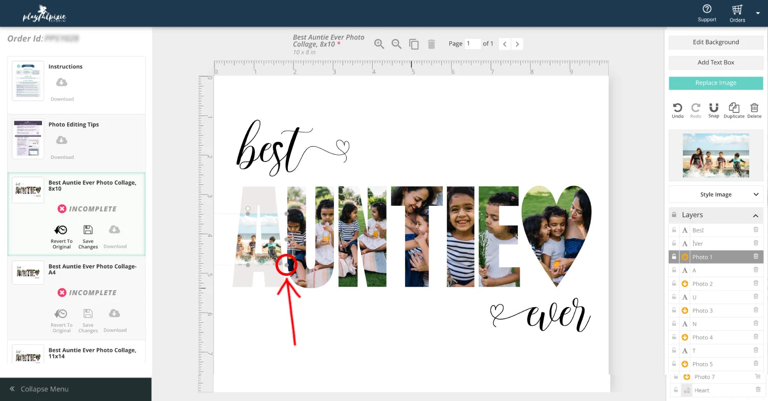 Resize photo in collage template