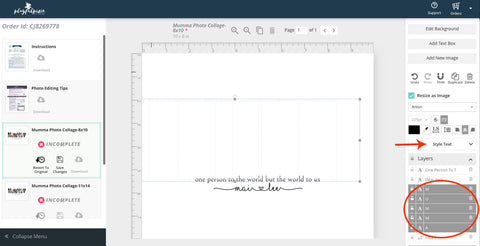 Editing text style in Corjl