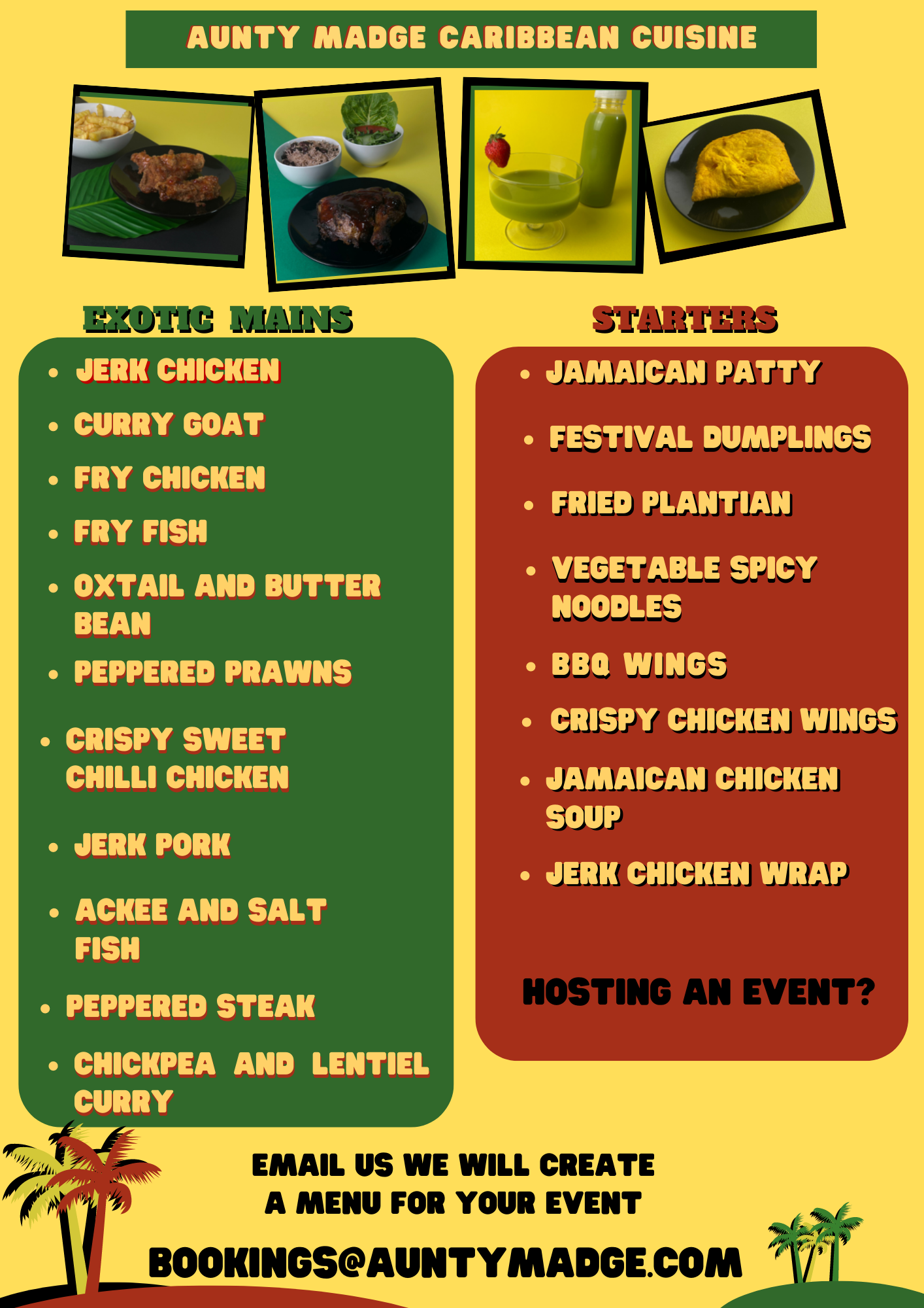 Caribbean catering menu for events