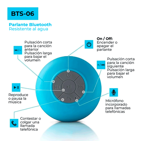 Parlante Resistente Agua Ducha Altavoz Bluetooth BTS-06.