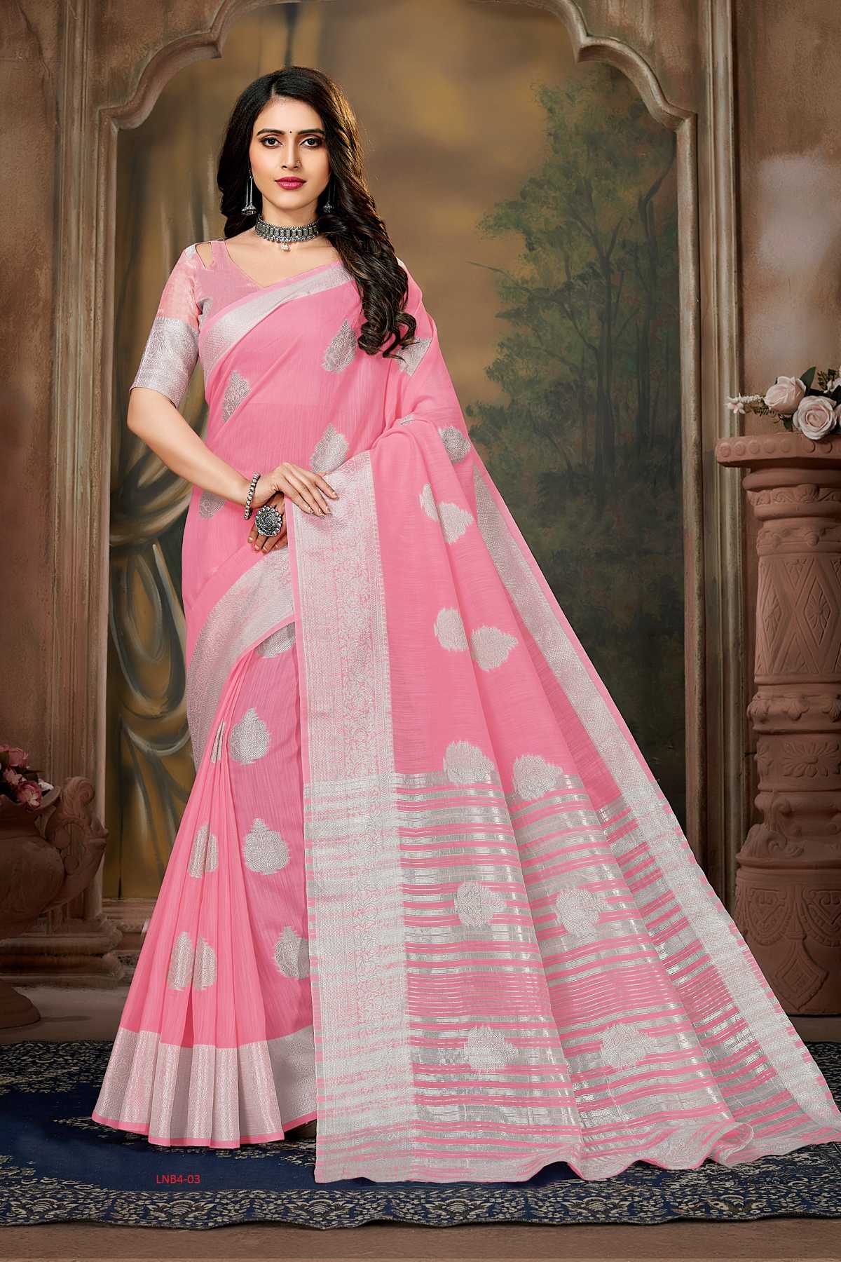 GDMS2620-Pastel-Pink-Georgette-Silver-Zari-Embroidered-Cocktail-Saree-&-Cut-Work-Scalloped-Border  – Chhabra 555