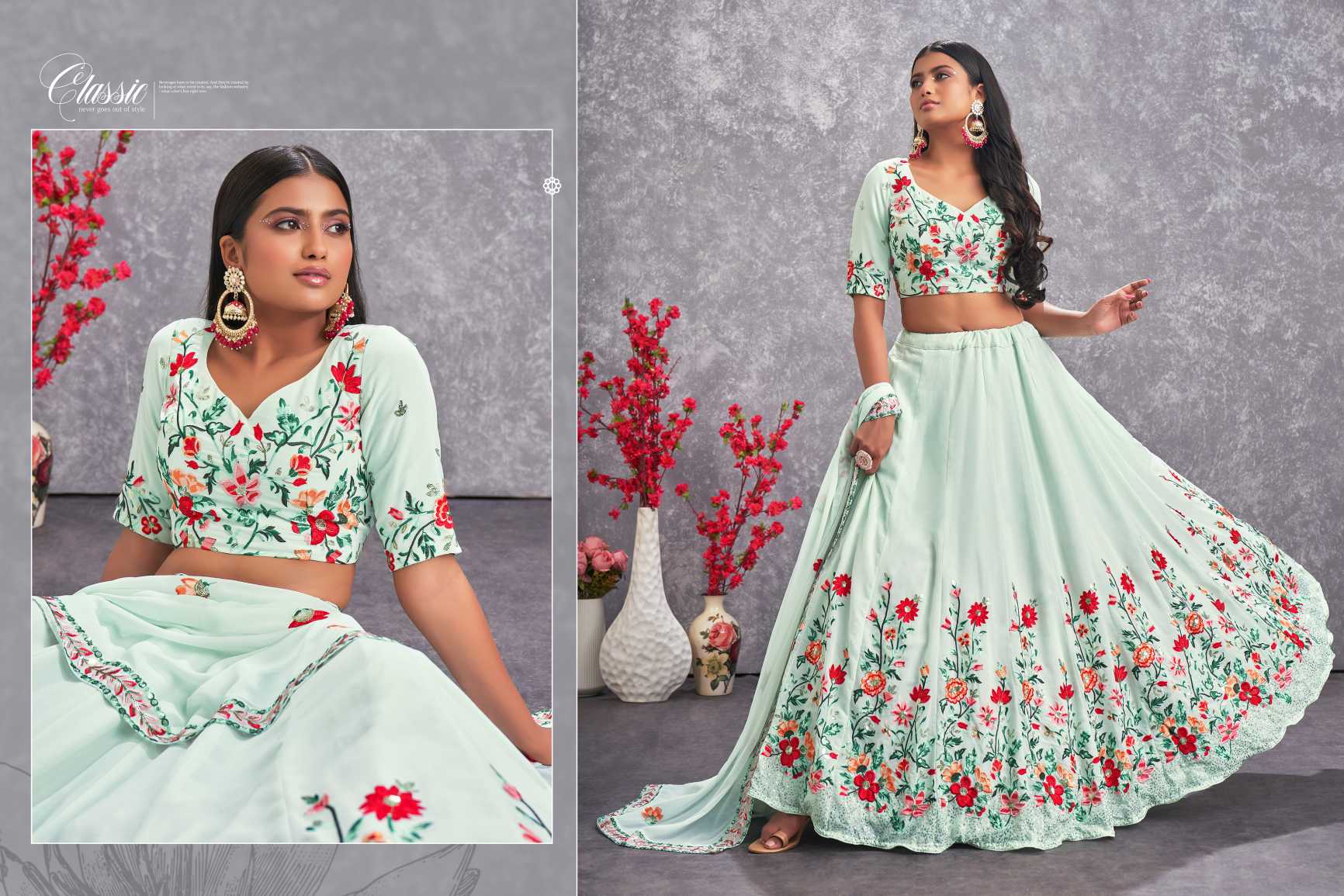 Buy Fab Viva Women's White & Pink Color Georgette Floral Printed  Semi-Stitched Lehenga Choli Set | Georgette Lehenga Choli | Printed Lehenga  Design (White & Pink) at Amazon.in