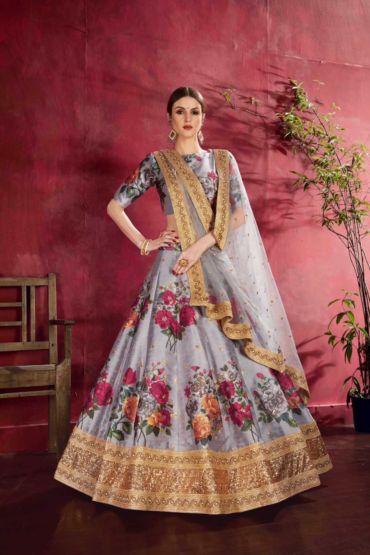 Printed Party Wear Lehenga Choli Zari Embroidery Work