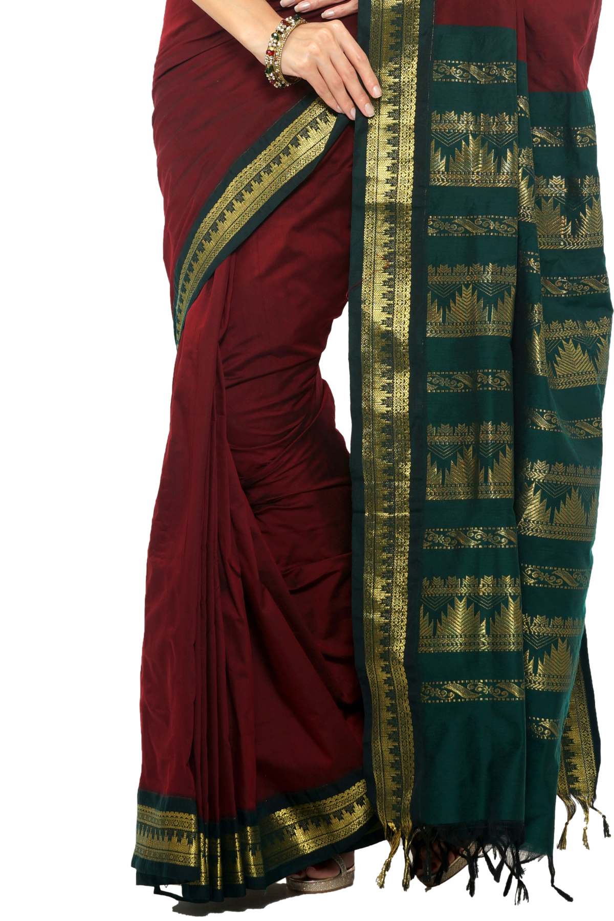 Siazloom Pure Handloom Kerala Saree in MULBERRY SILK Thread with Temple  Zari Design Border and Zari striped Pallu - Siaz Loom