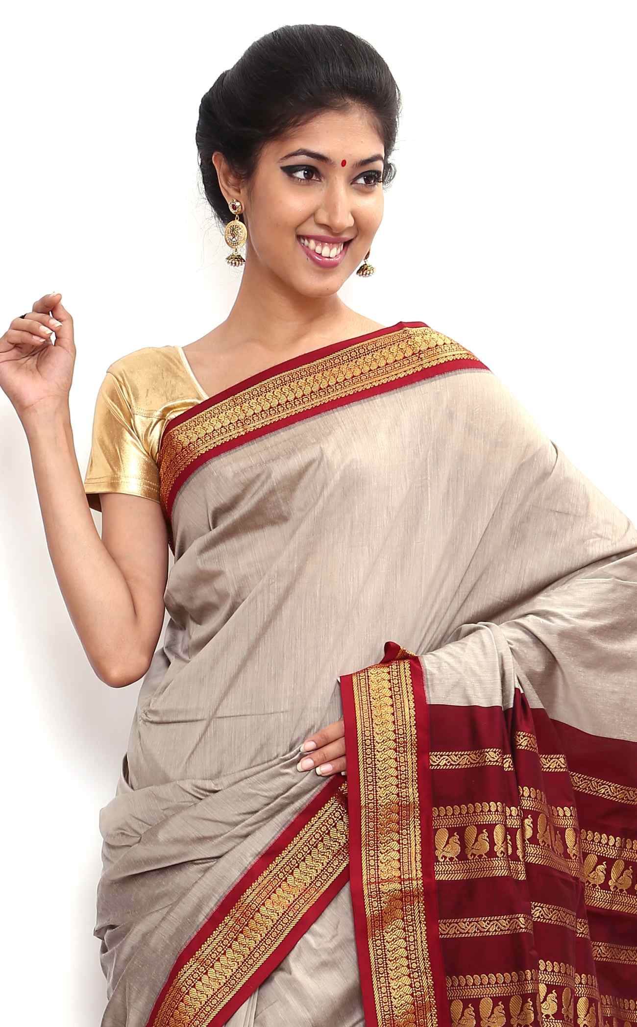 Half N Half Pure South Cotton Saree in Royal Blue and Beige : SUTA198