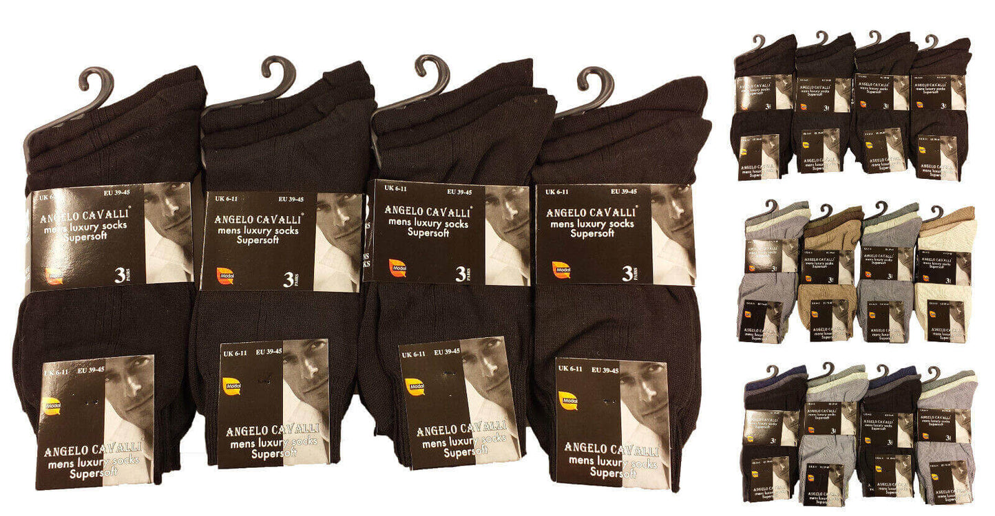 6 Pairs Men's Luxury Super Soft Socks, Extra Fine Cotton Modal Socks. Buy now for £7. A Socks by Sock Stack. 6-11, assorted, black, boot, boys, breathable, brown, comfortable, cotton, dark assorted, dress socks, dressing, formal wear, hiking, light assorted, mens, mens socks, natural, office, socks, soft, suit, viscose, work.