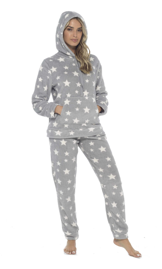 Women's Charcoal Plush Fleece Hooded Pyjama Set, Ladies Loungewear PJs –  OLIVIA ROCCO