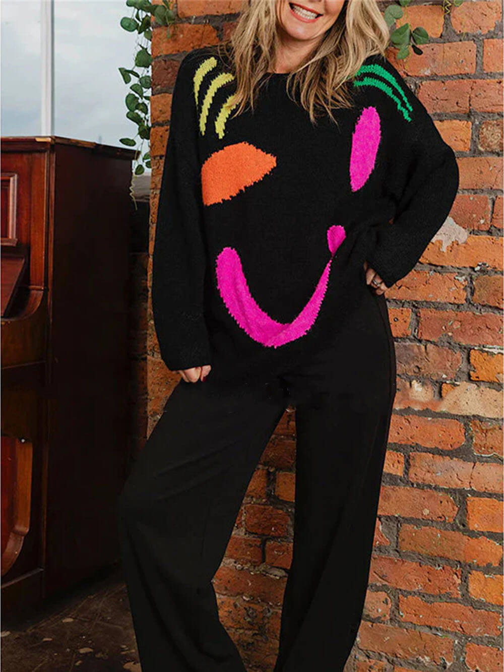 Product Image for Ivyshape | Women's Cute Pattern Sweater Oversized, Black / S