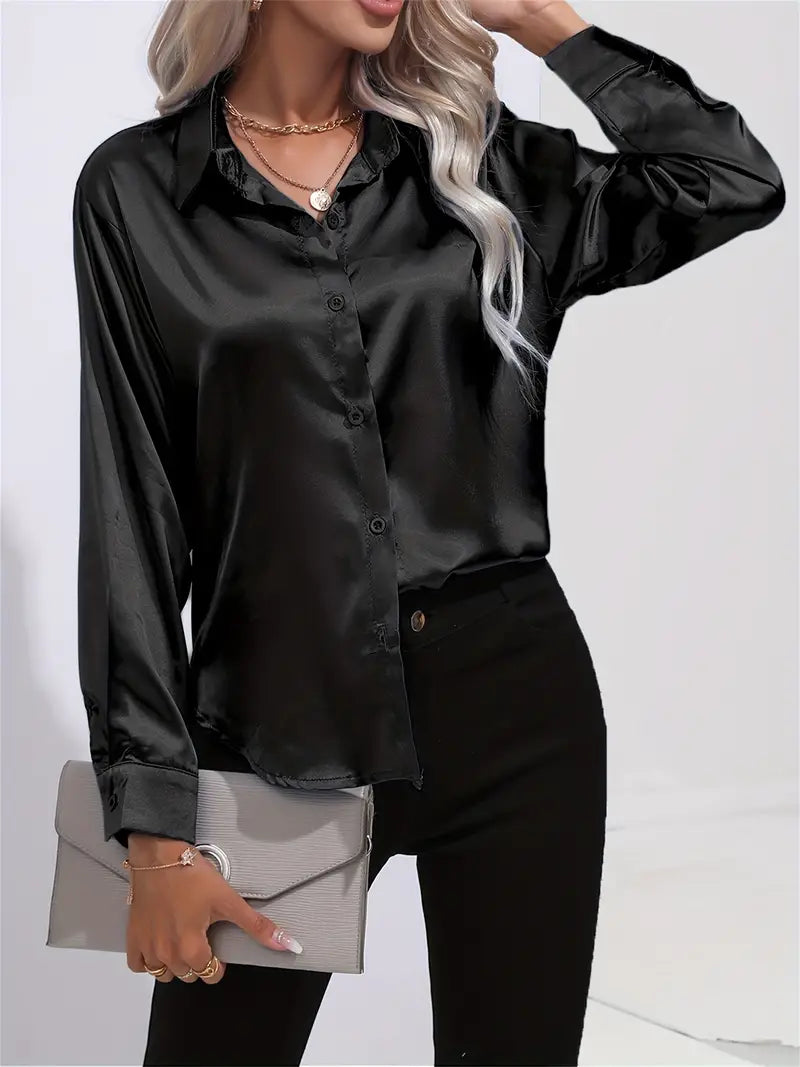 Product Image for Ivyshape | Elegant Long Sleeve Shirt with Button Placket Front and Lapel Collar, Black / XL