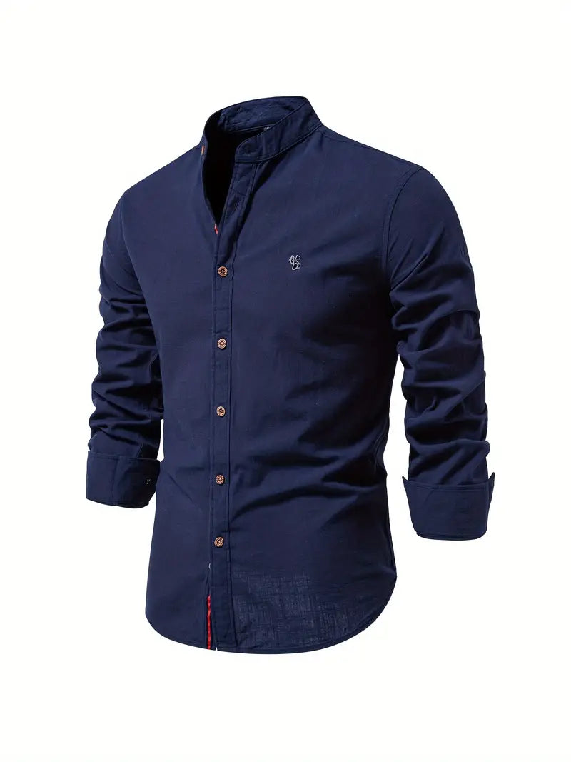 Product Image for Ivyshape | Men's Linen Shirt with Button Closure, Navy blue / 3XL