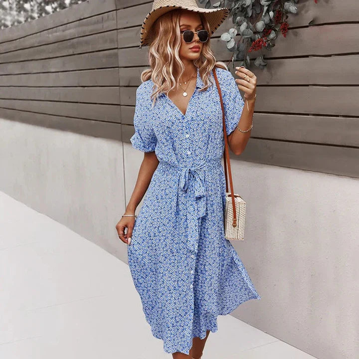 Product Image for Ivyshape | Stylish Women Summer New Floral Dress Lace Up Printed Dress, Blue / M