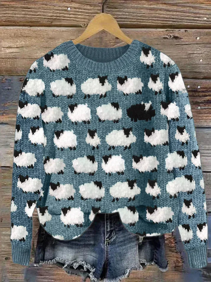 Product Image for Ivyshape | Cozy Vintage Knit Sweater Made Of Sheepskin, Blue / S