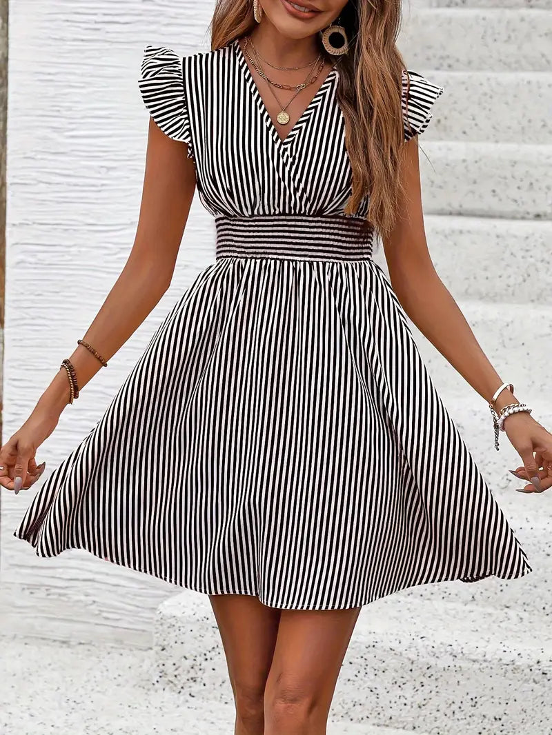 Product Image for Ivyshape | Striped Dress with Gathered Neckline and Gathered Waist, Black / L