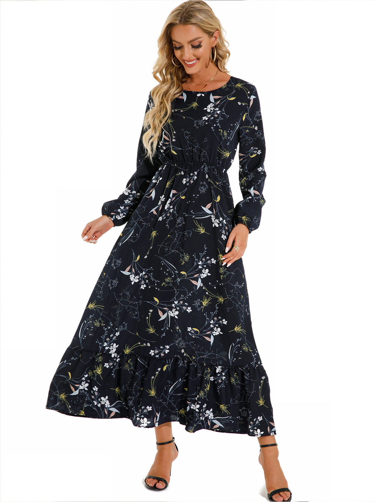 Product Image for Ivyshape | Crew Neck High Waist Printed Chiffon Dress, 06color / XL
