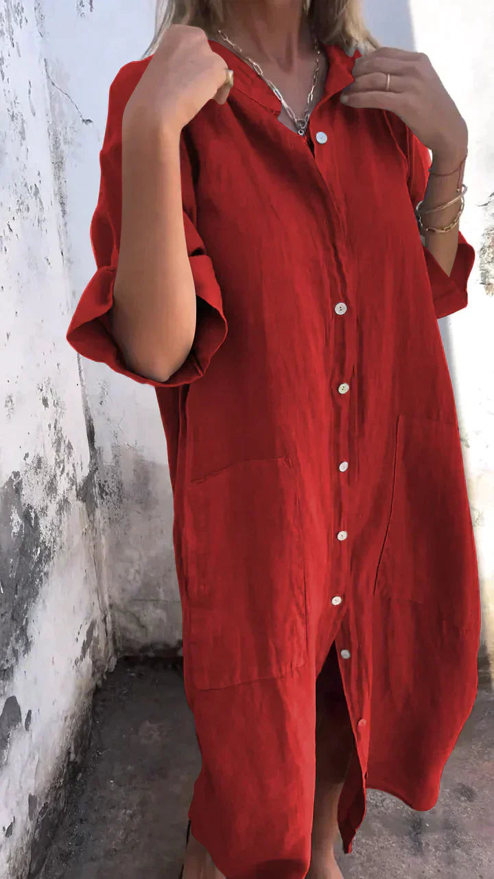 Product Image for Ivyshape | Relaxed Long Dress In Shirt Style, Rådne / XL
