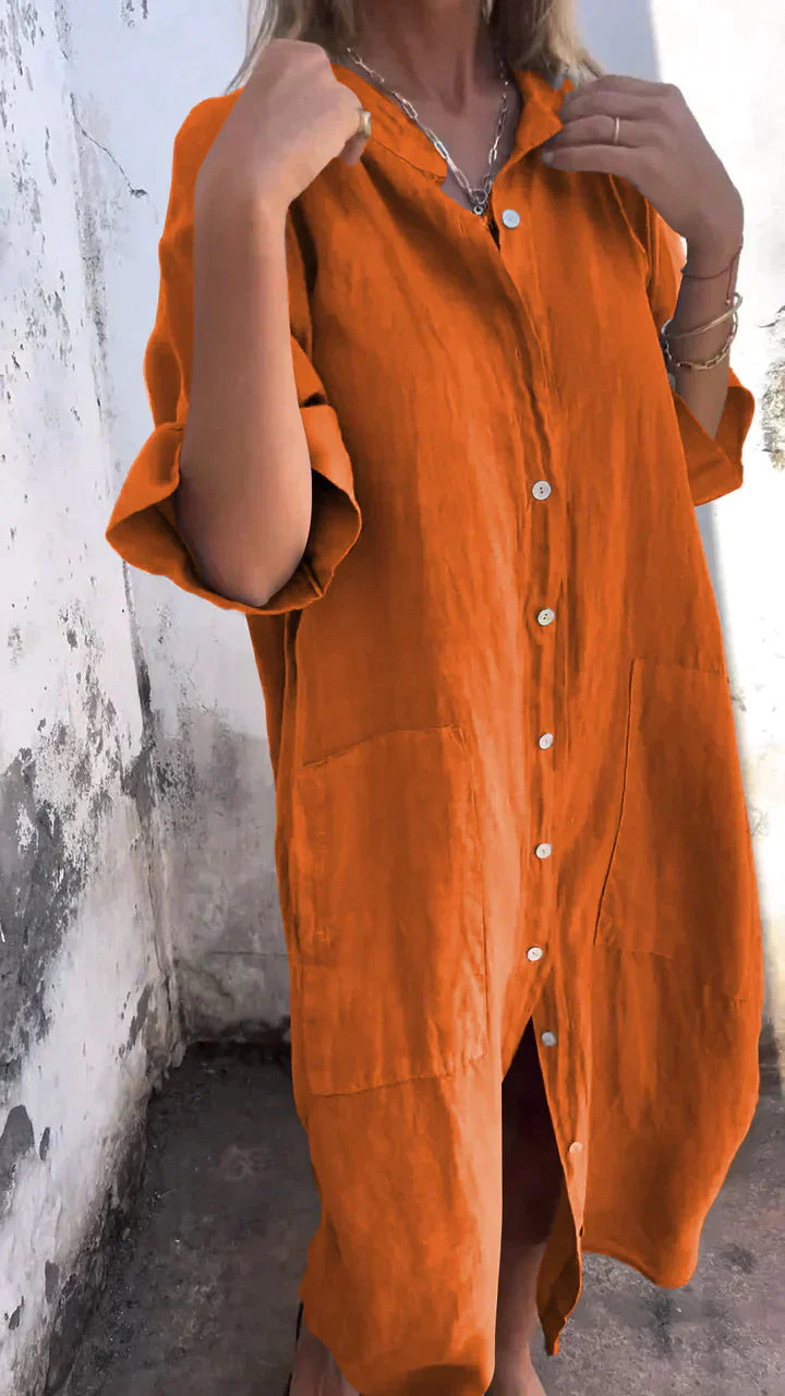 Product Image for Ivyshape | Relaxed Long Dress In Shirt Style, Orange / 2XL