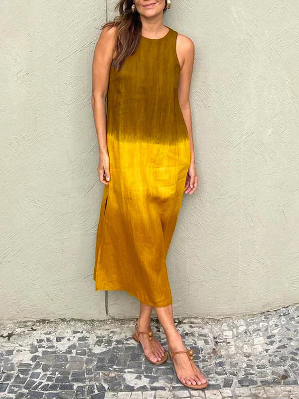 Product Image for Ivyshape | Pretty Cotton-Linen Dress with Gradient and Slit In The Legs, Yellow / S