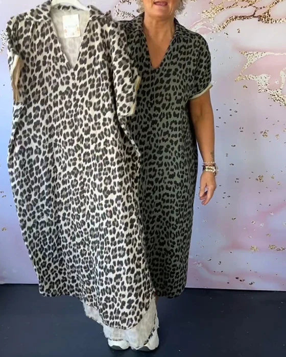 Product Image for Ivyshape | V-Neck Leopard Print Dress with Short Sleeves, Black / 2XL
