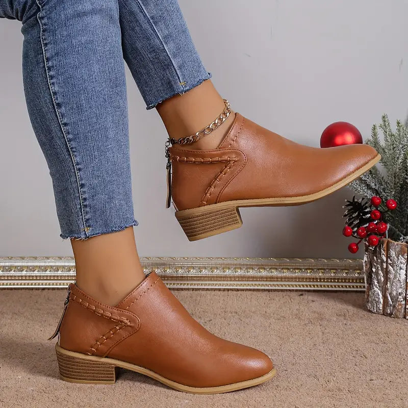 Product Image for Ivyshape | Retro Pointed Toe Short Boots, Light Brown / 11