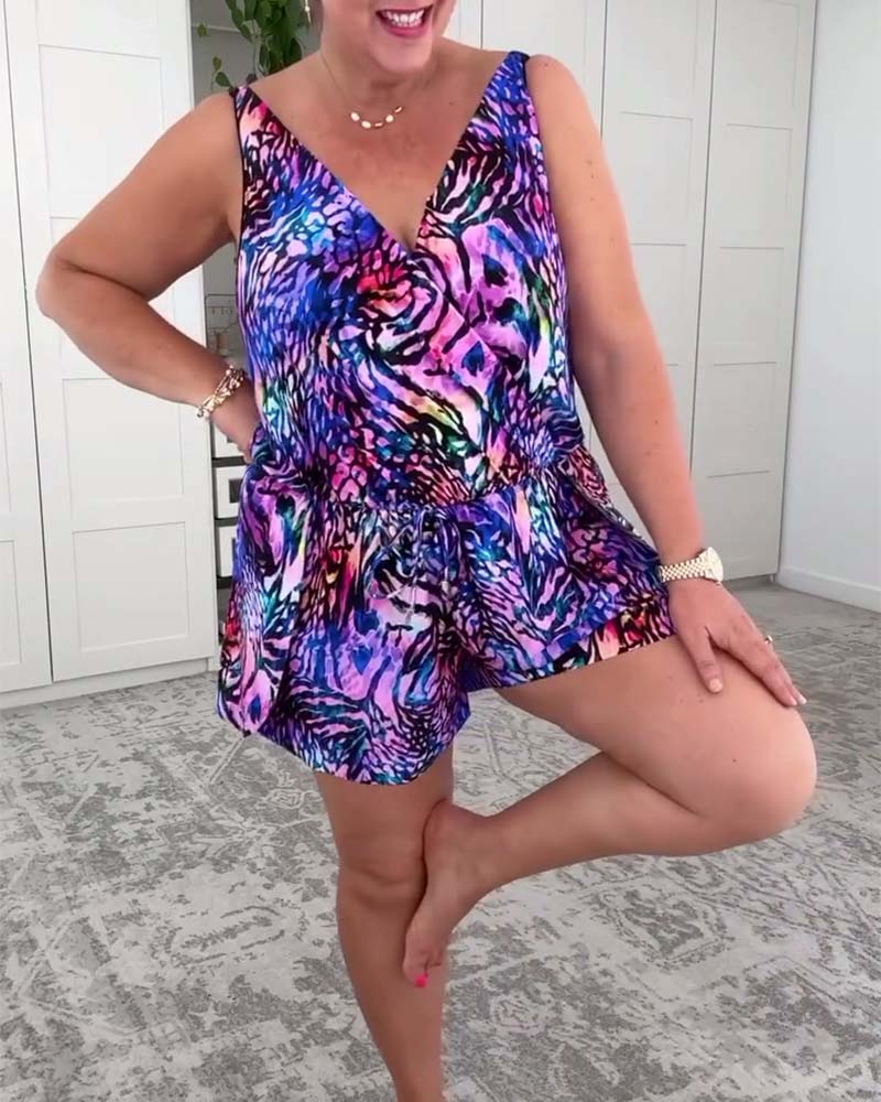 Product Image for Ivyshape | V neck Colorful Print Jumpsuit, Lilac / 3XL