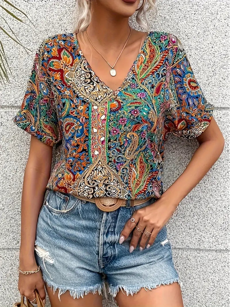 Product Image for Ivyshape | Elegant Blouse with Paisley Print and V-Neck, 2XL