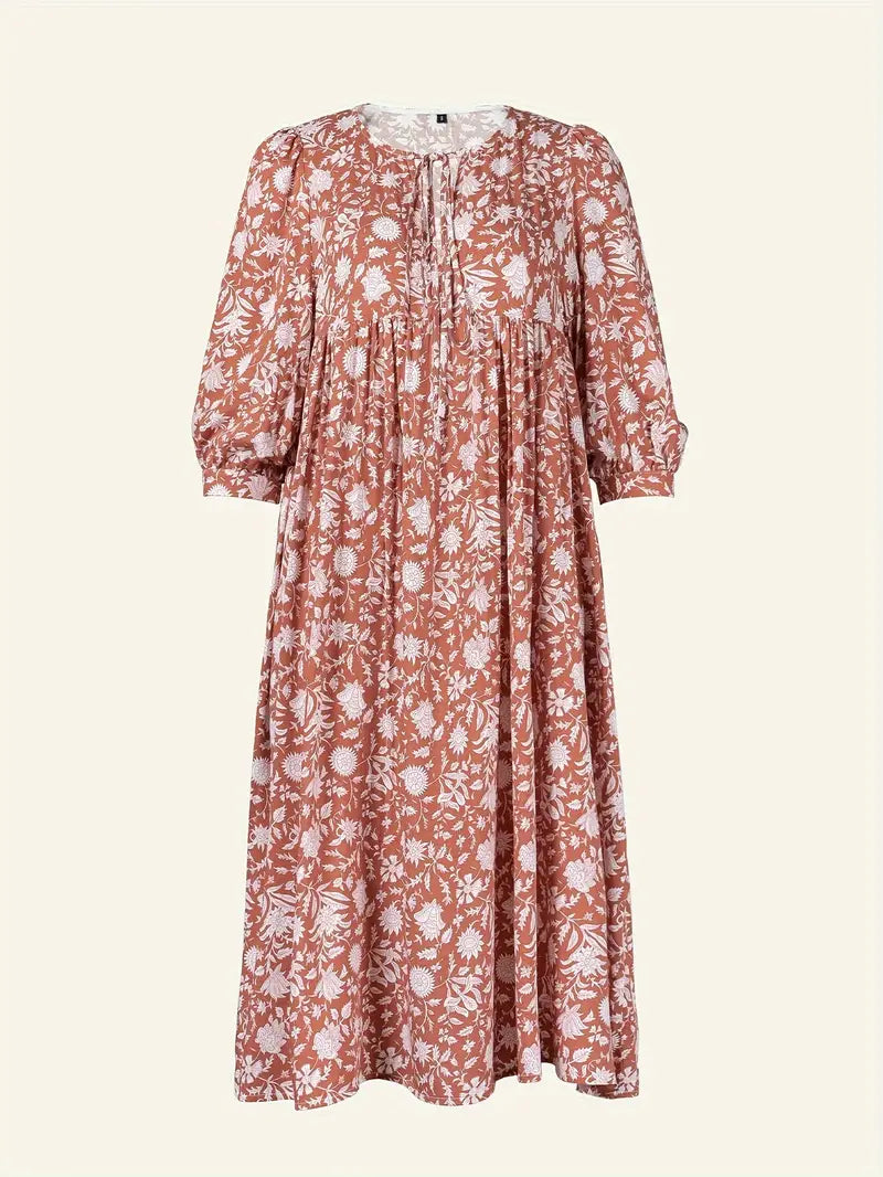 Product Image for Ivyshape | Casual Boho Maxi Dress with Bow V-Neck and Short Sleeves, Orange + White / XL