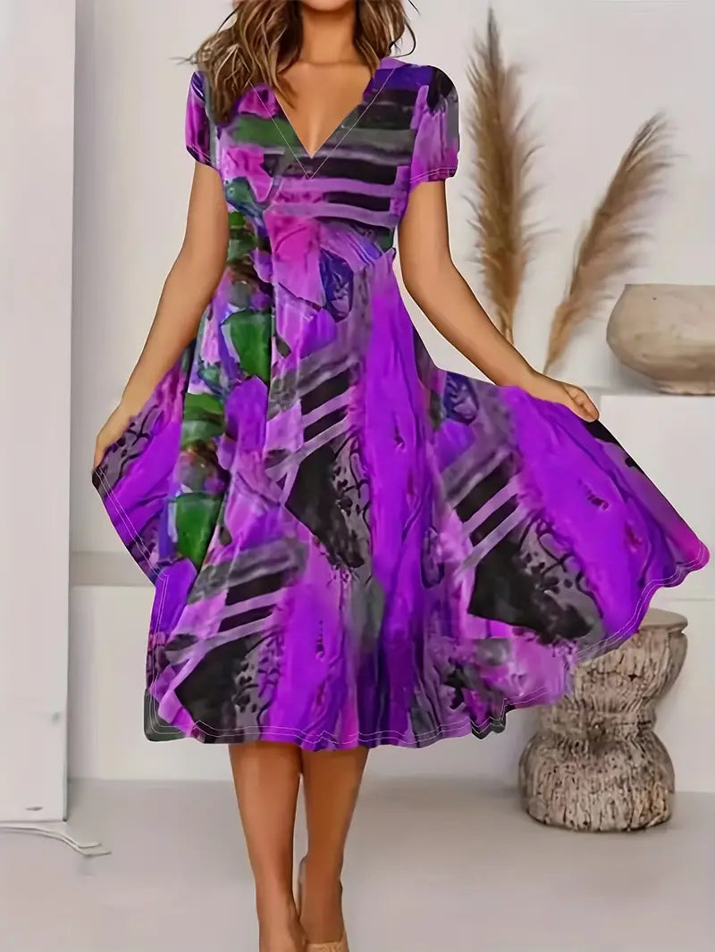 Product Image for Ivyshape | Short Sleeve V Neck Dress for Summer, Lilac / M