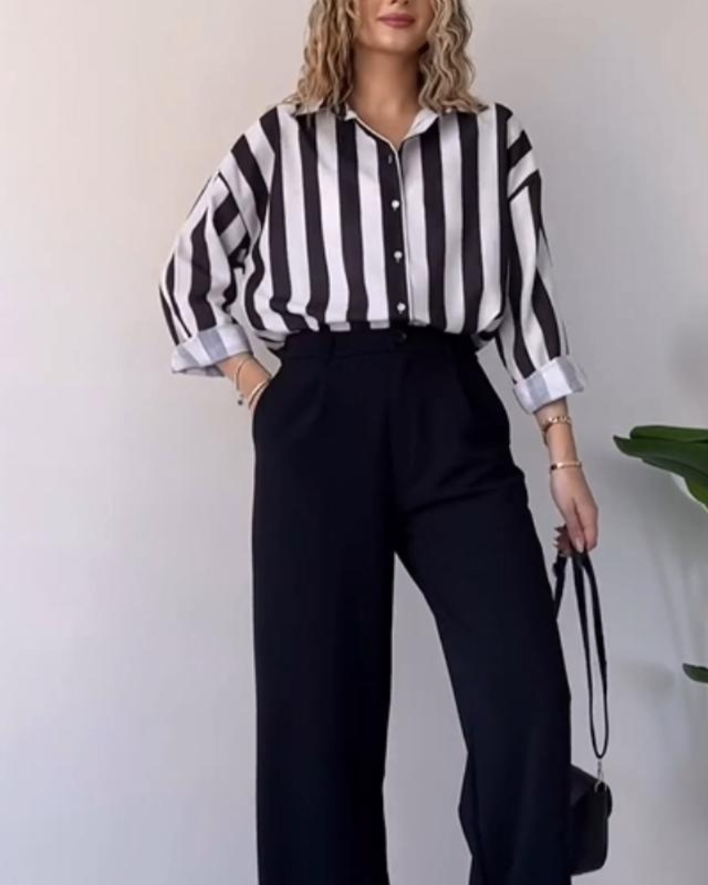 Product Image for Ivyshape | Casual Striped Feminine Shirt, Black White / S