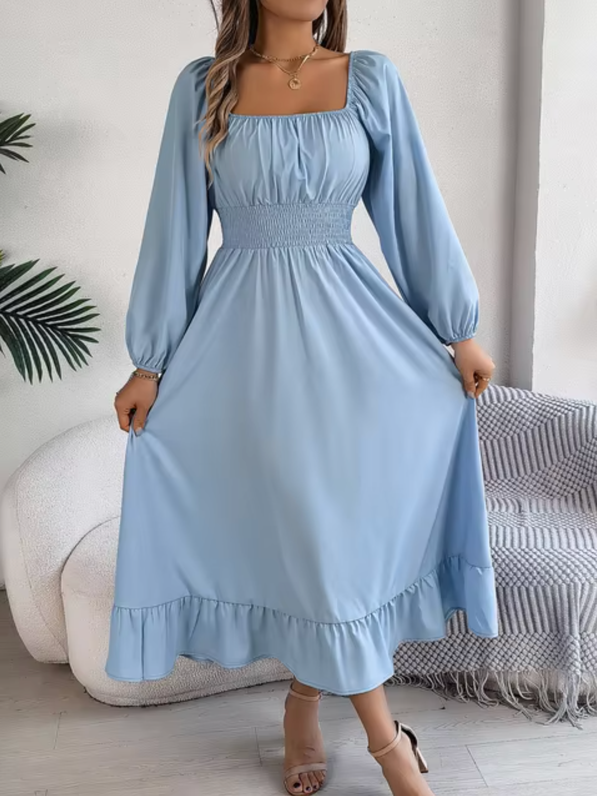 Product Image for Ivyshape | High Waist Dress with Puff Sleeves, Blue / S