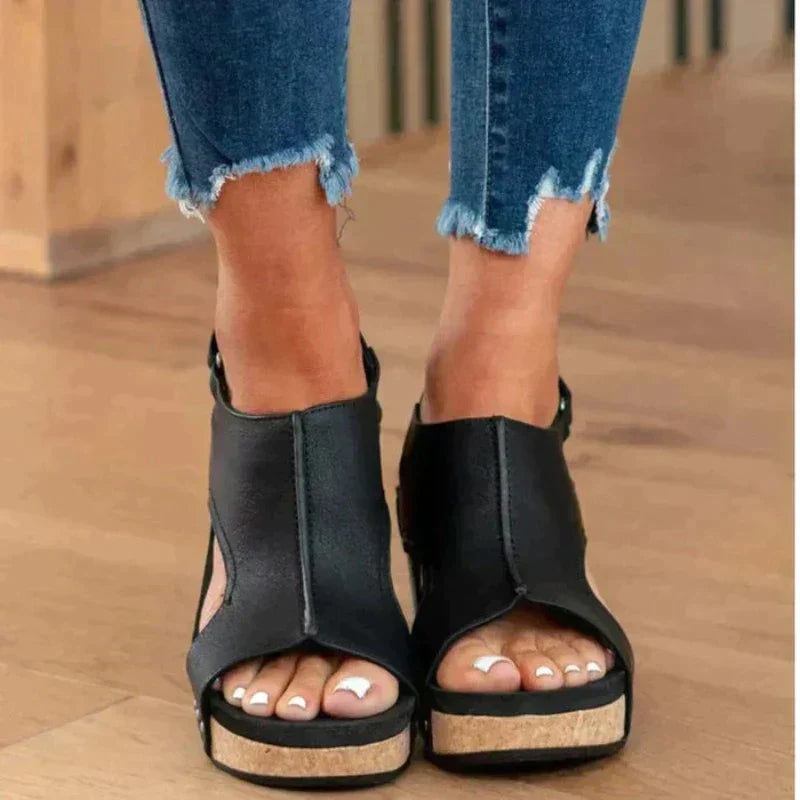 Product Image for Ivyshape | Open Toe Cork Platform Sandals, Black / 9