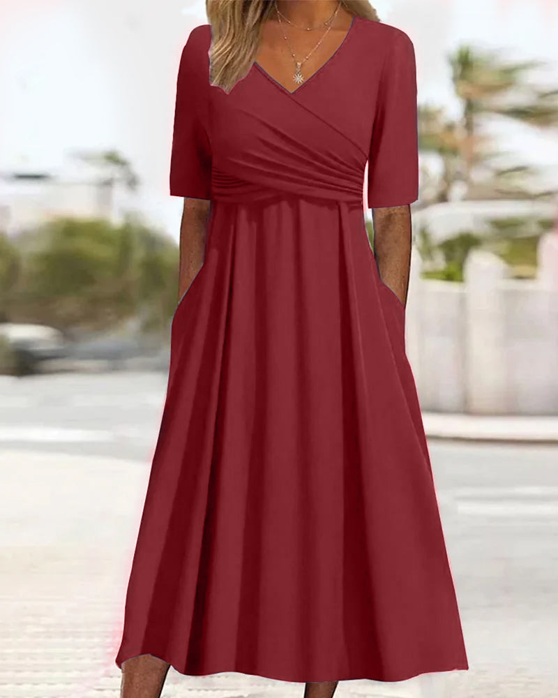 Product Image for Ivyshape | Short-Sleeved Blue Crossover Dress, Burgundy / M