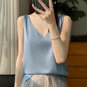 Product Image for Ivyshape | Sleeveless Satin Silk Top, Light Blue / XS