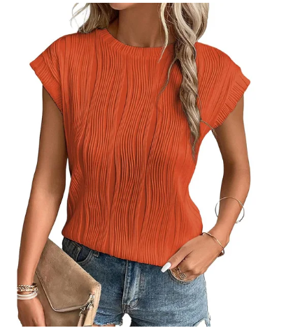 Product Image for Ivyshape | Textured Short-Sleeve Tops for Women, Orange / L