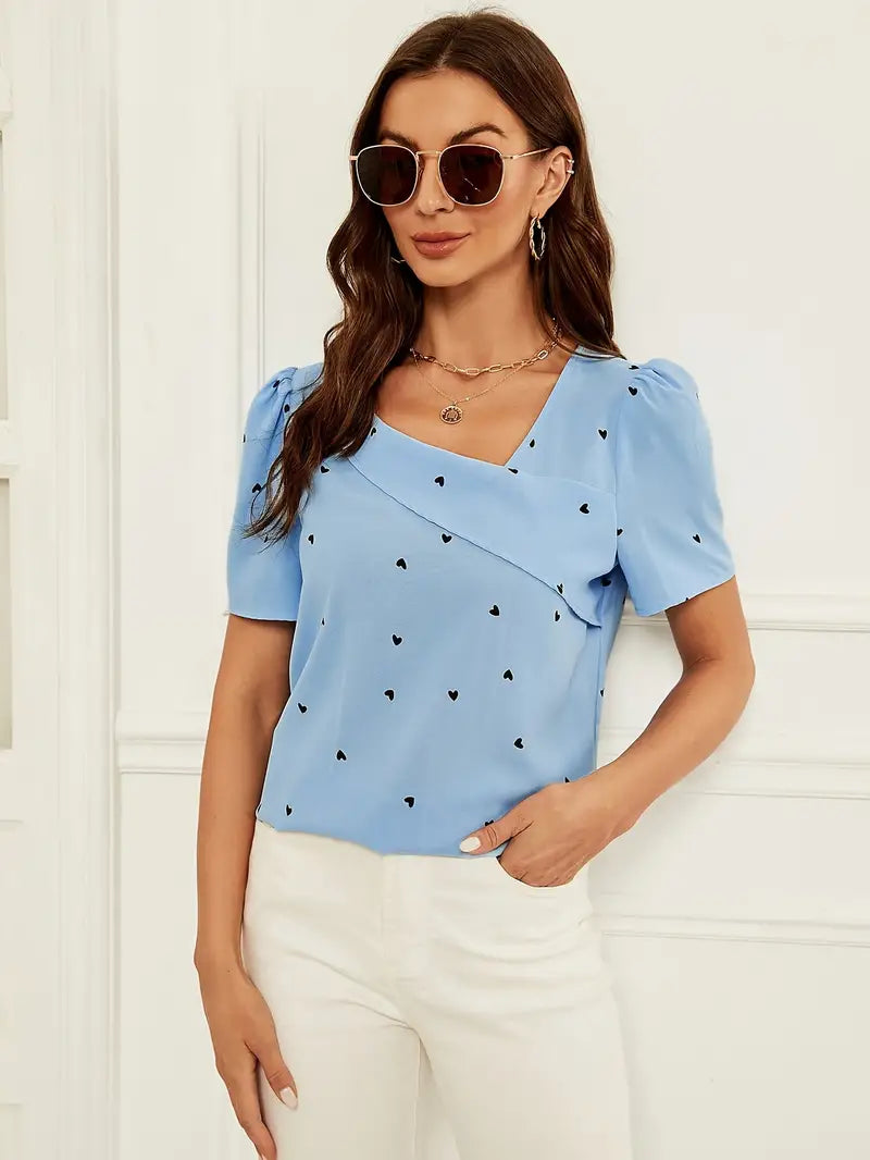Product Image for Ivyshape | Cute Short Sleeve Blouse for Spring and Summer, Sky blue / 4XL