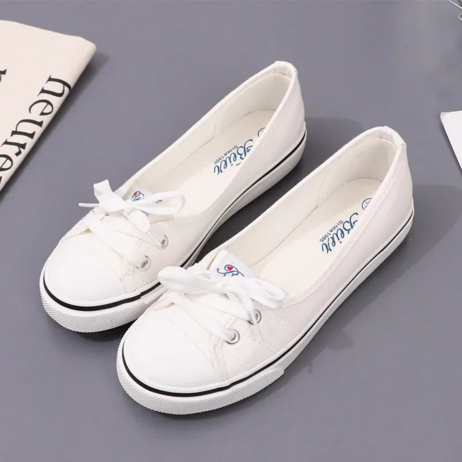 Product Image for Ivyshape | Red Color Bow Lace-Up Canvas Shoes, White / 35