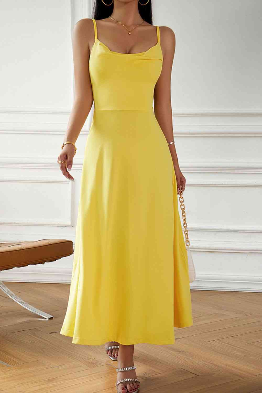 Product Image for Spaghetti Strap Lace-Up Dress, Banana Yellow / XL
