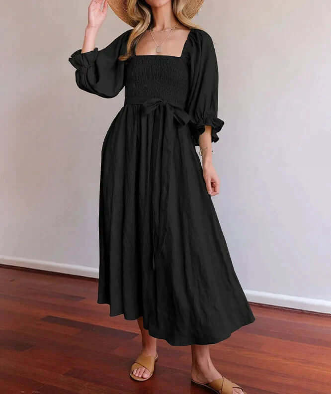Product Image for Ivyshape | Ruffle Version Lantern Sleeves Reusable Dress Green, XL / Black