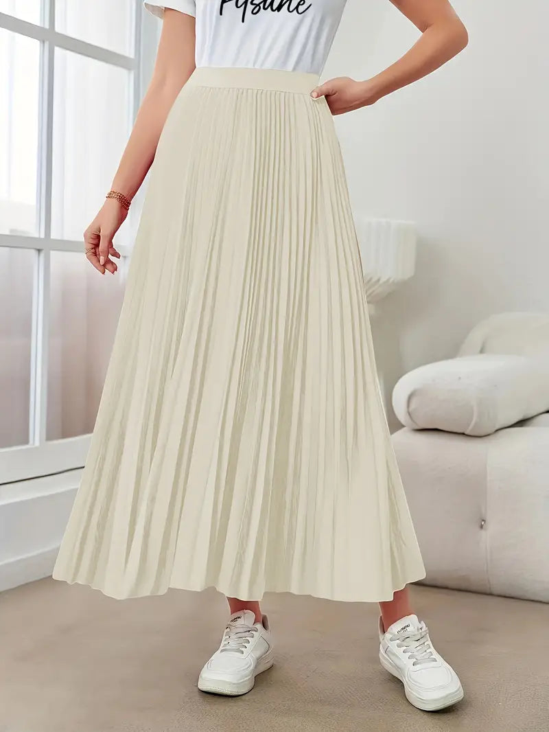Product Image for Ivyshape | Women's Stylish Pleated Skirt Long, Beige / S