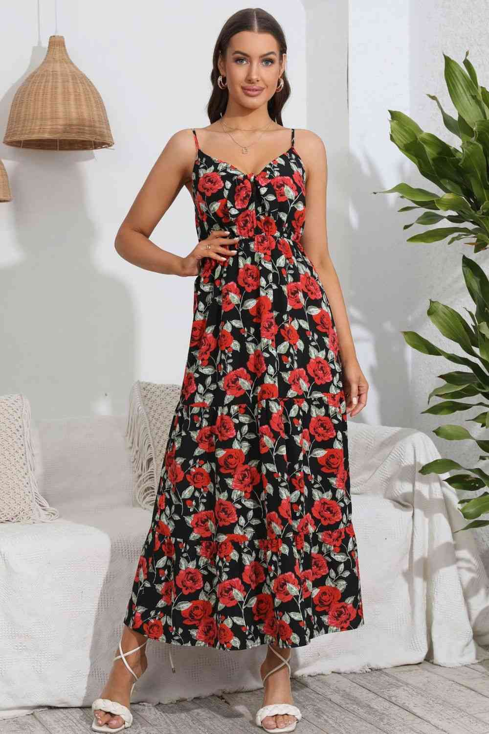 Product Image for Rose Print Spaghetti Strap Sweetheart Neck Dress, Floral / S