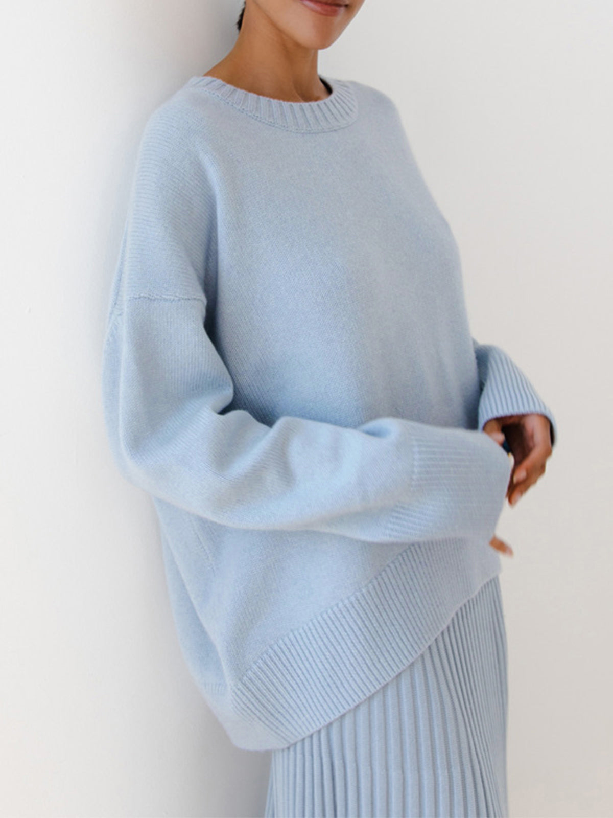 Product Image for Ivyshape | Ladies Oversized Sweater for Fall Casual & Stylish, Light Blue / L