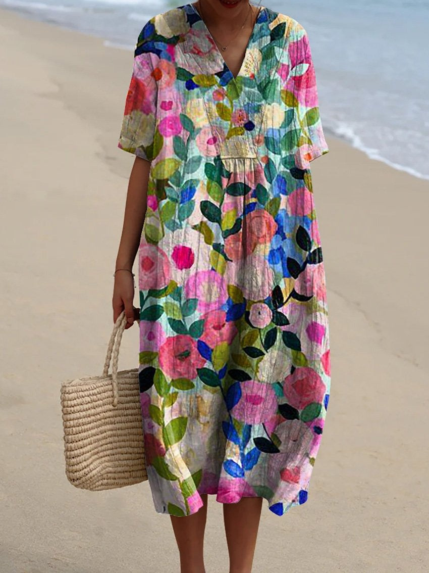 Product Image for Ivyshape | Floral V-Neck Midi Dress Elegant & Flowing, Flower garden / L